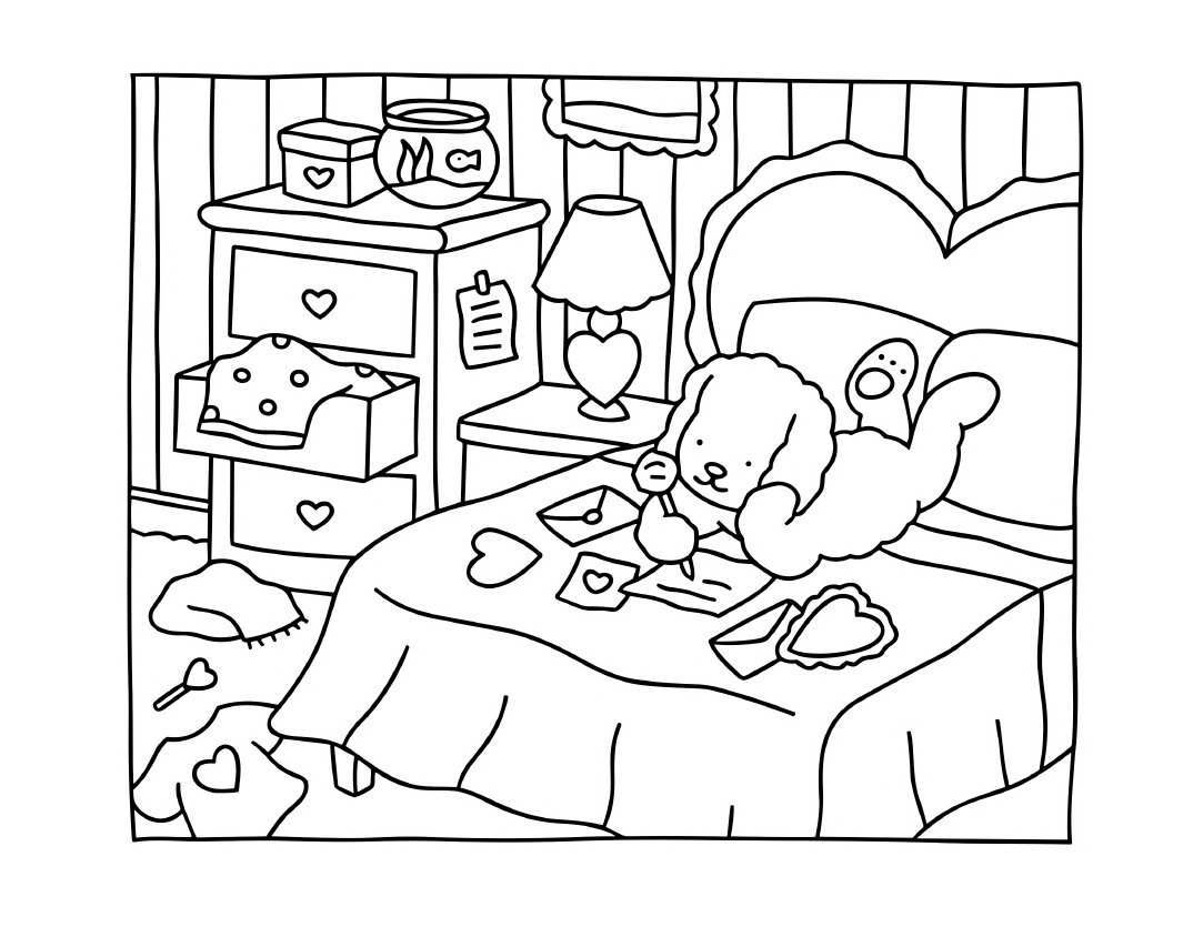 Amostra da Página 5 do Ebook de colorir Bobbie Goods - Cena de inverno aconchegante